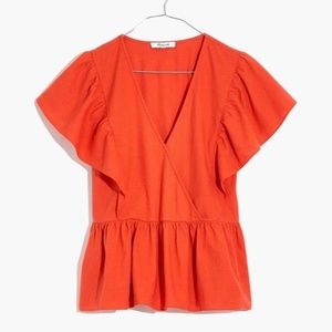 Madewell Linen-Blend Flutter-Sleeve Peplum Top